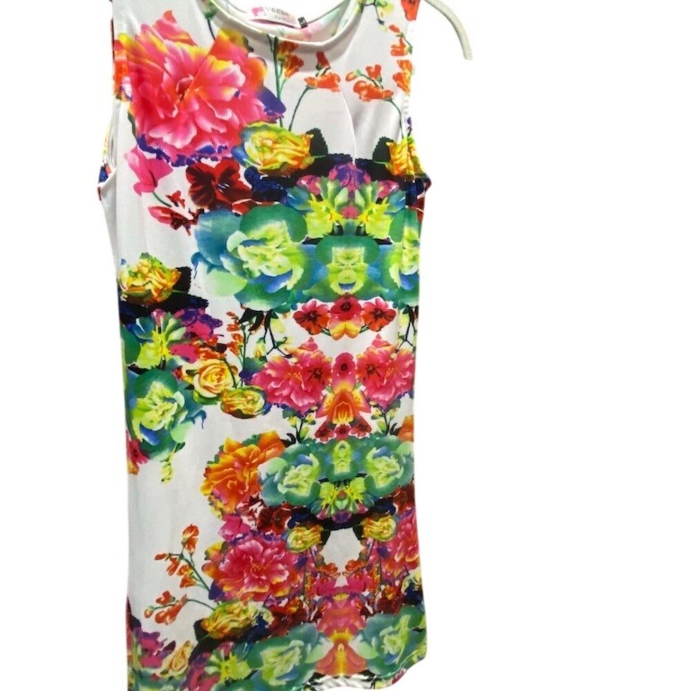 Vogue Fashion Dress Womens Size L White Multicolor Floral Bodycon Sheath